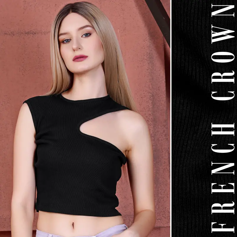 Jade Black Premium Cotton Knit Stretchable Crop Top 1