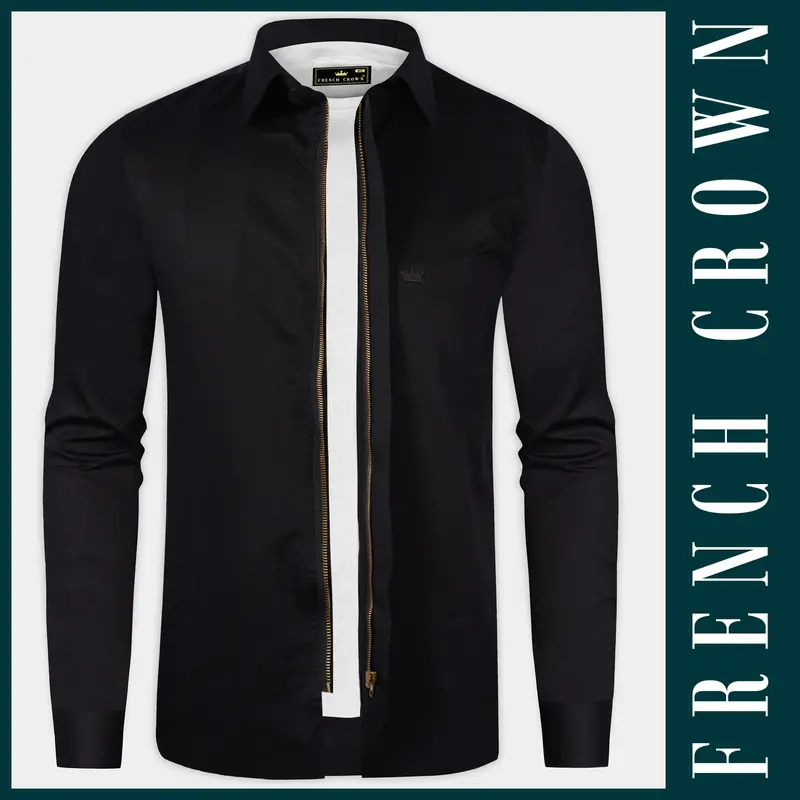 Jade Black Premium Satin Zipper Shirt 1