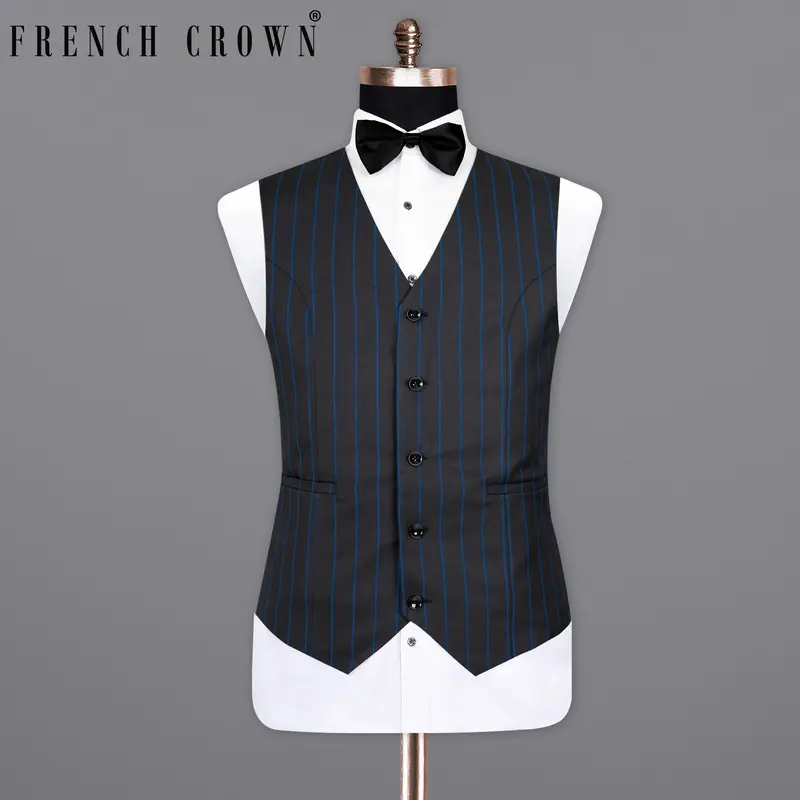 Jade Black Retro Striped Wool Rich Waistcoat 1
