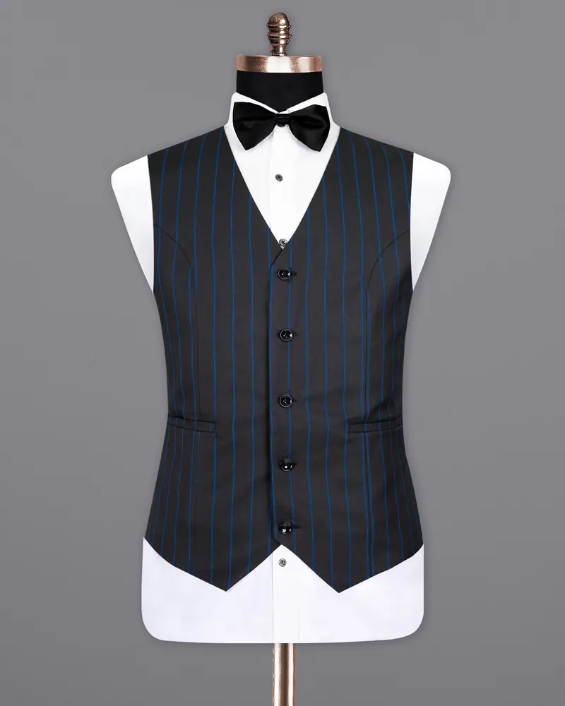 Jade Black Retro Striped Wool Rich Waistcoat 2