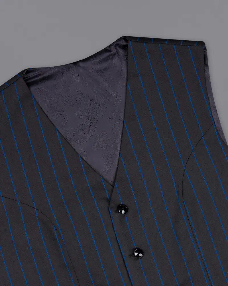 Jade Black Retro Striped Wool Rich Waistcoat 4