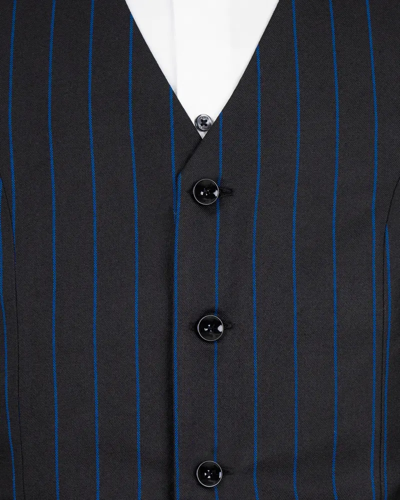 Jade Black Retro Striped Wool Rich Waistcoat 5