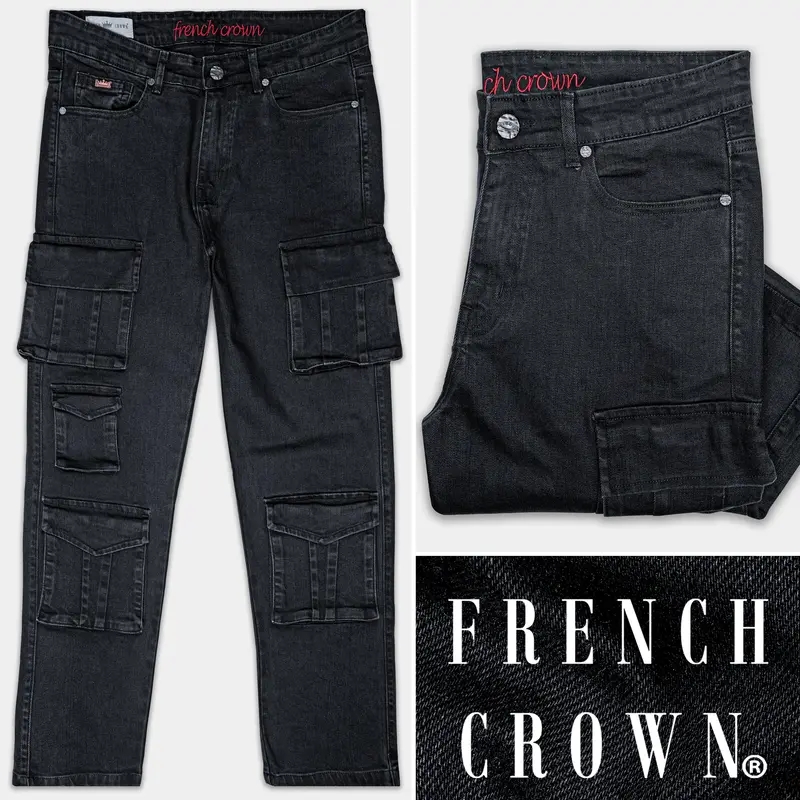Jade Black Rinse Wash Cargo Denim 1
