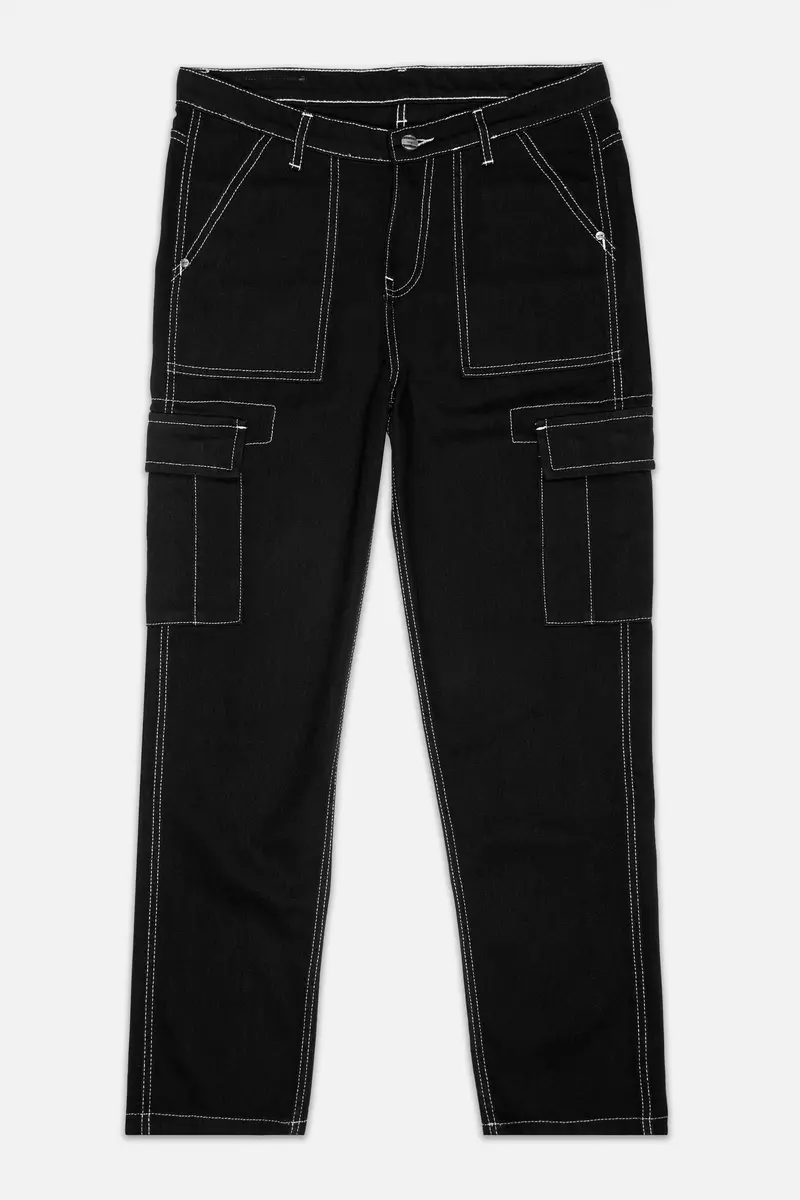 Jade Black Rinse Wash Cargo Denim 2