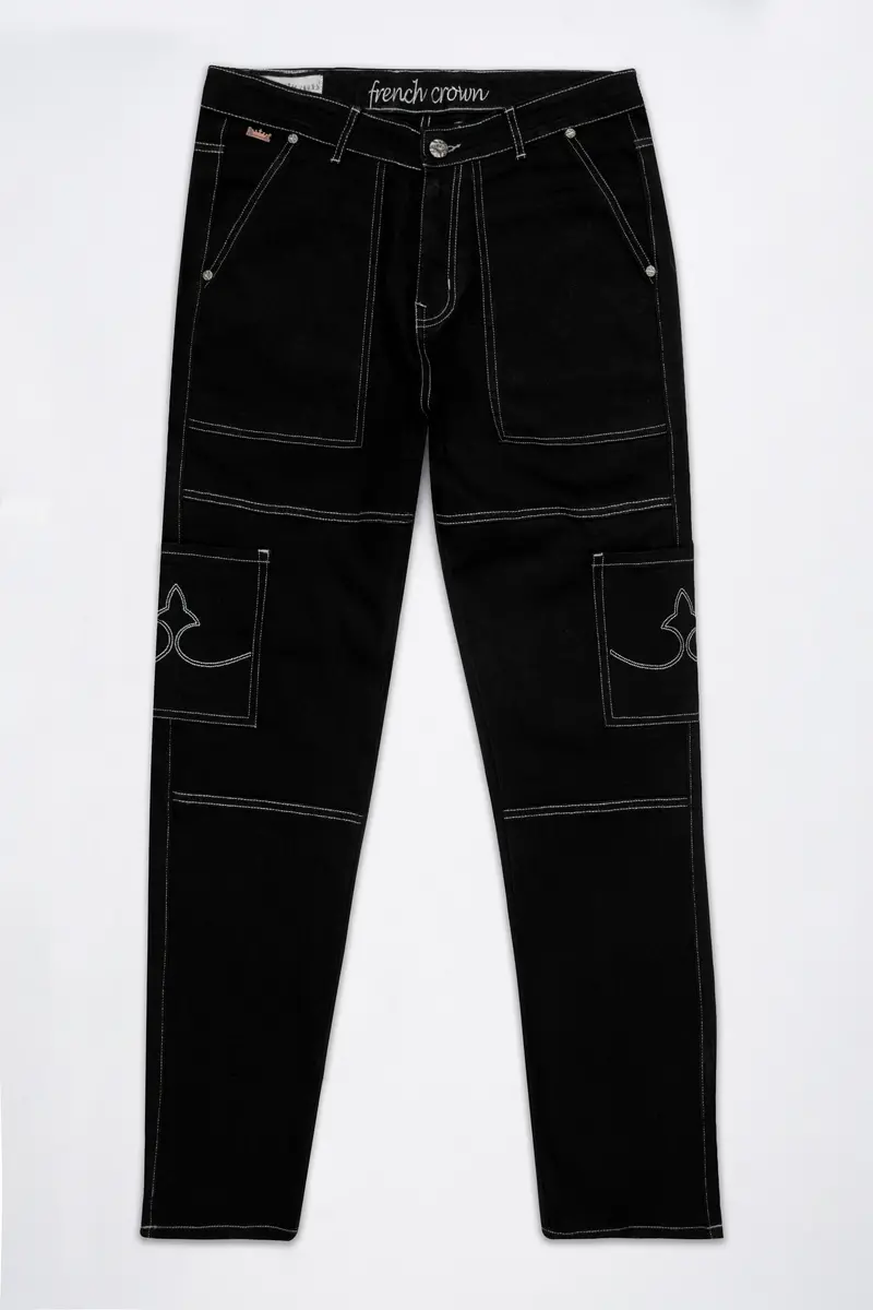 Jade Black Rinse Wash Cargo Denim 2