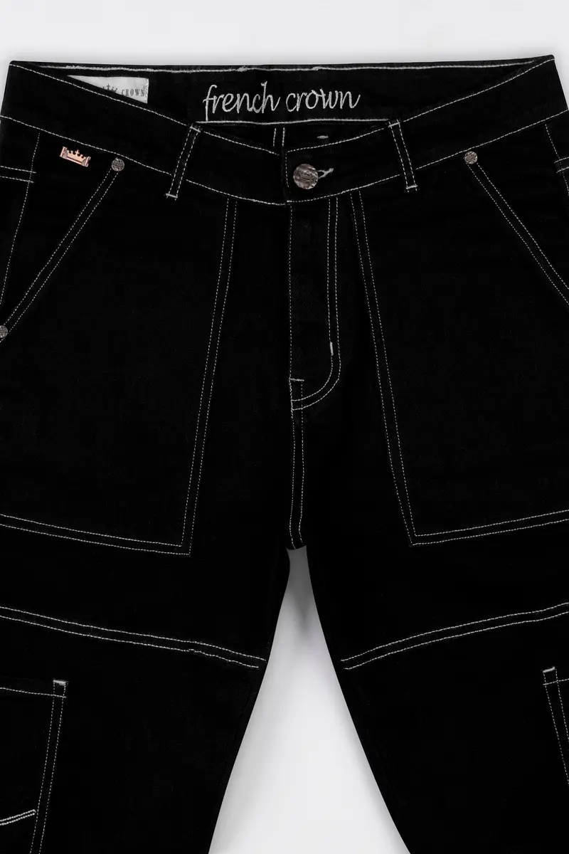 Jade Black Rinse Wash Cargo Denim 4
