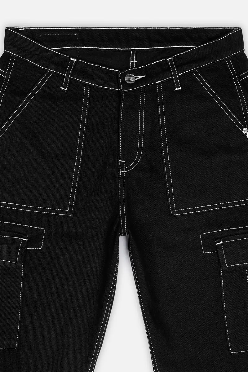 Jade Black Rinse Wash Cargo Denim 5