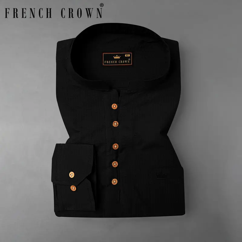 Jade Black Seersucker Giza Cotton Kurta Shirt 1