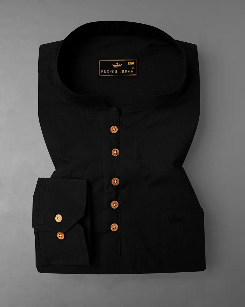 Jade Black Seersucker Giza Cotton Kurta Shirt 2