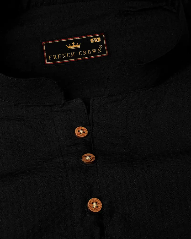 Jade Black Seersucker Giza Cotton Kurta Shirt 4