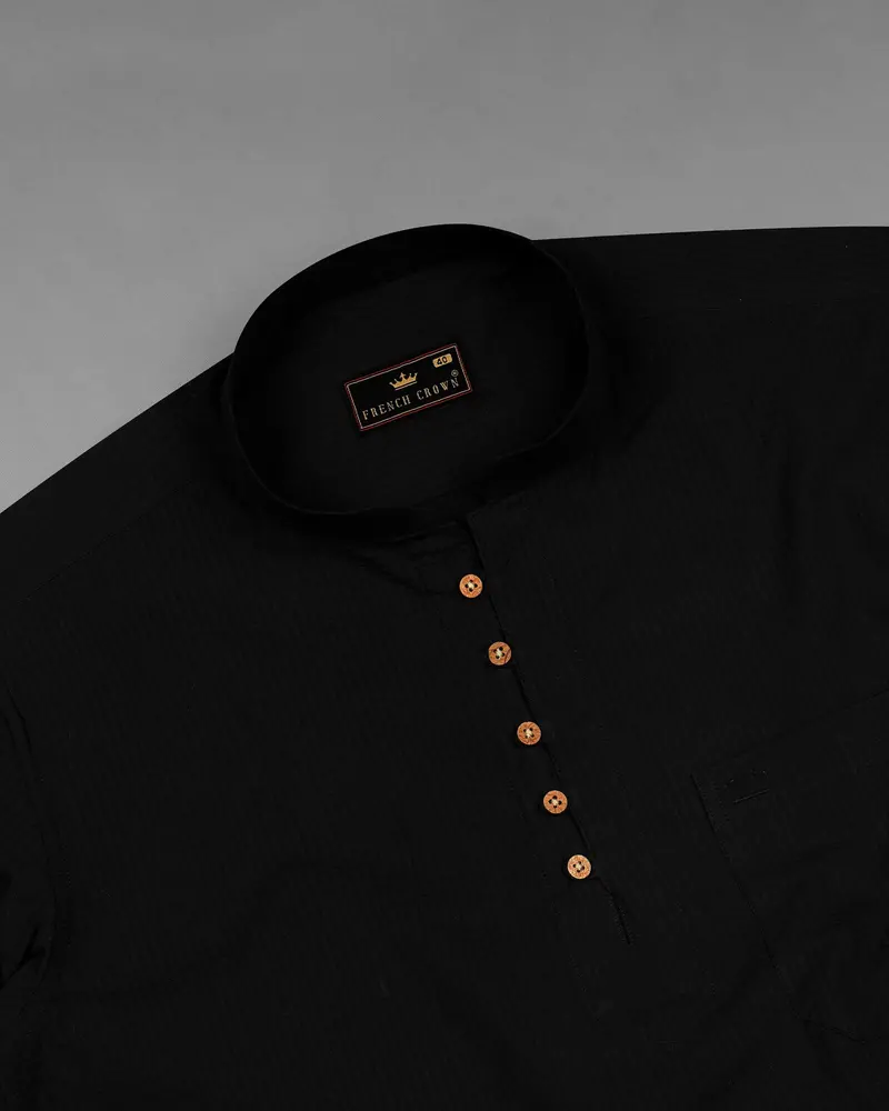 Jade Black Seersucker Giza Cotton Kurta Shirt 5