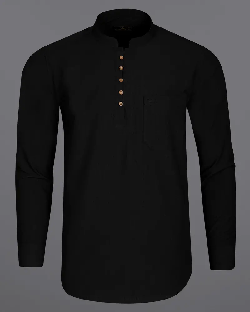 Jade Black Seersucker Giza Cotton Kurta Shirt 6