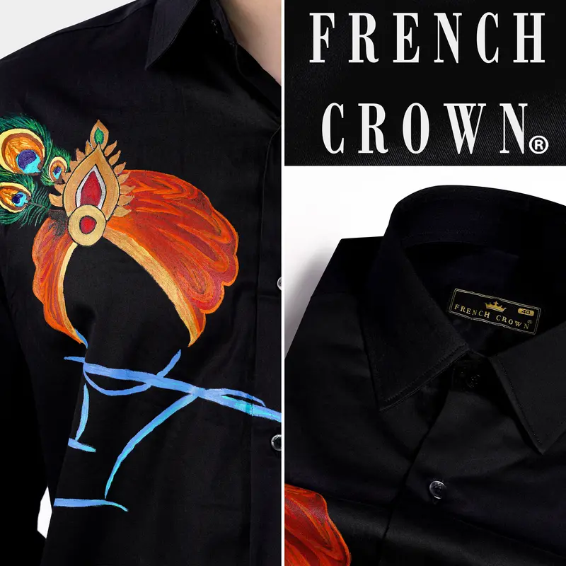 Jade Black Shree Krishna Printed Super Soft Premium Cotton Designer Shirt 1