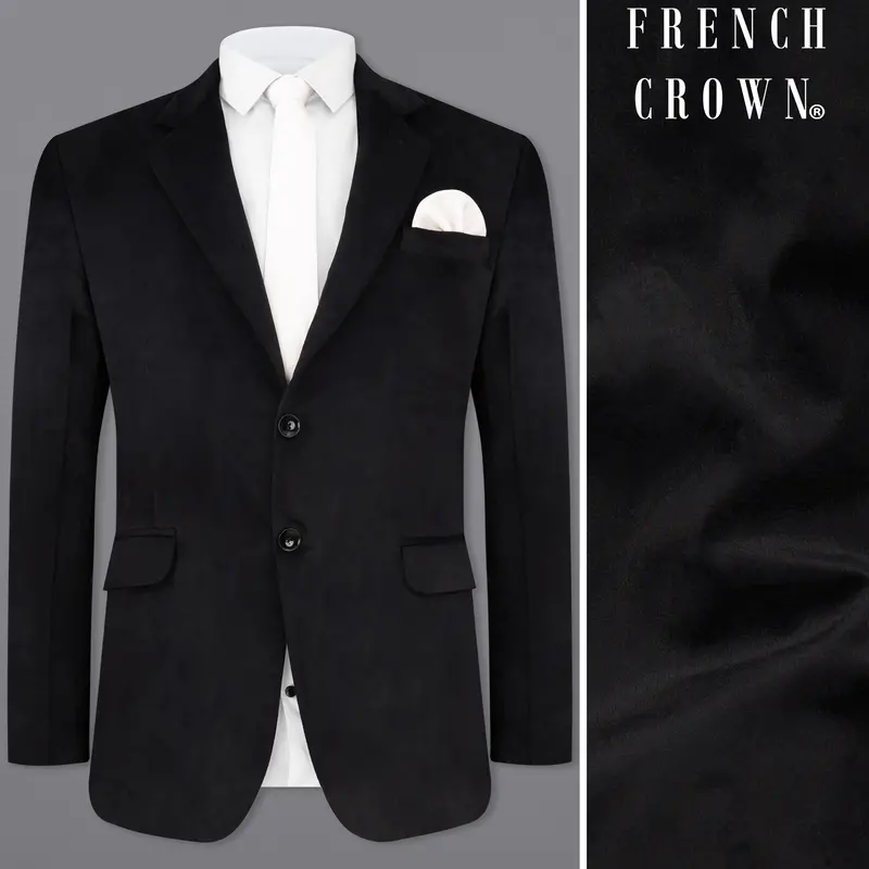 Jade Black Single Breasted Velvet Designer Blazer 1