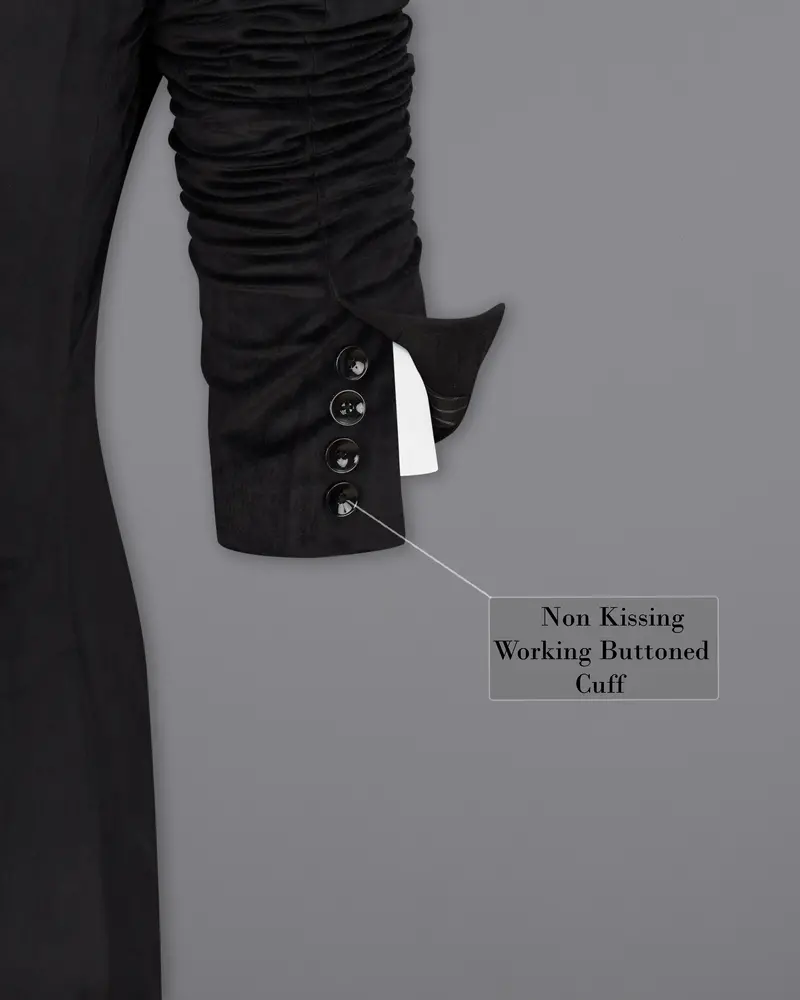 Jade Black Single Breasted Velvet Designer Blazer 10