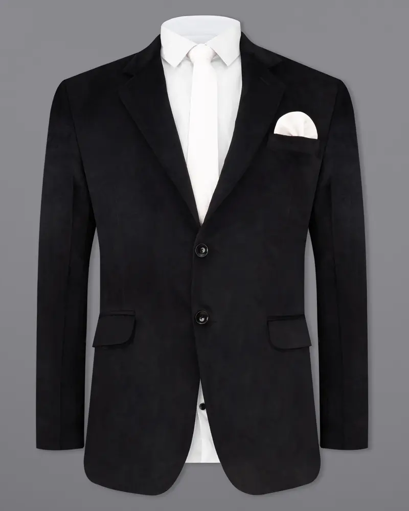 Jade Black Single Breasted Velvet Designer Blazer 2