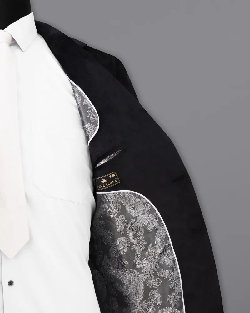 Jade Black Single Breasted Velvet Designer Blazer 7