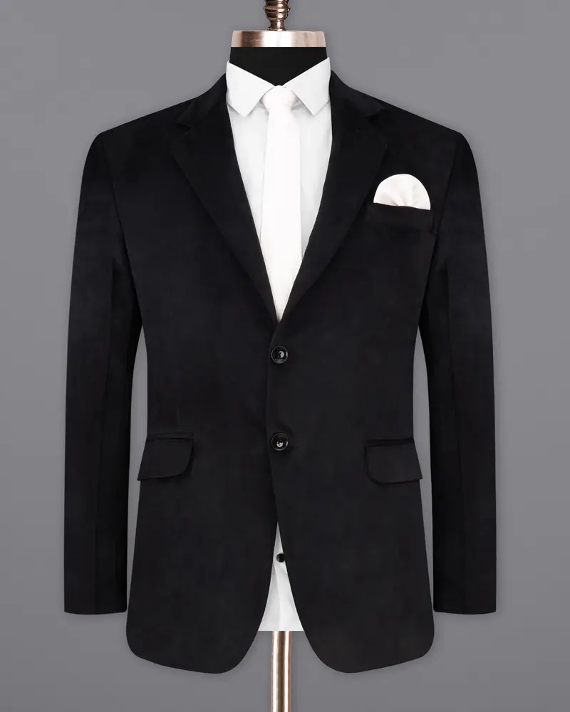 Jade Black Single Breasted Velvet Designer Blazer 8