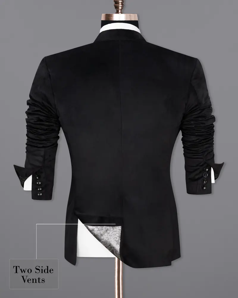 Jade Black Single Breasted Velvet Designer Blazer 9