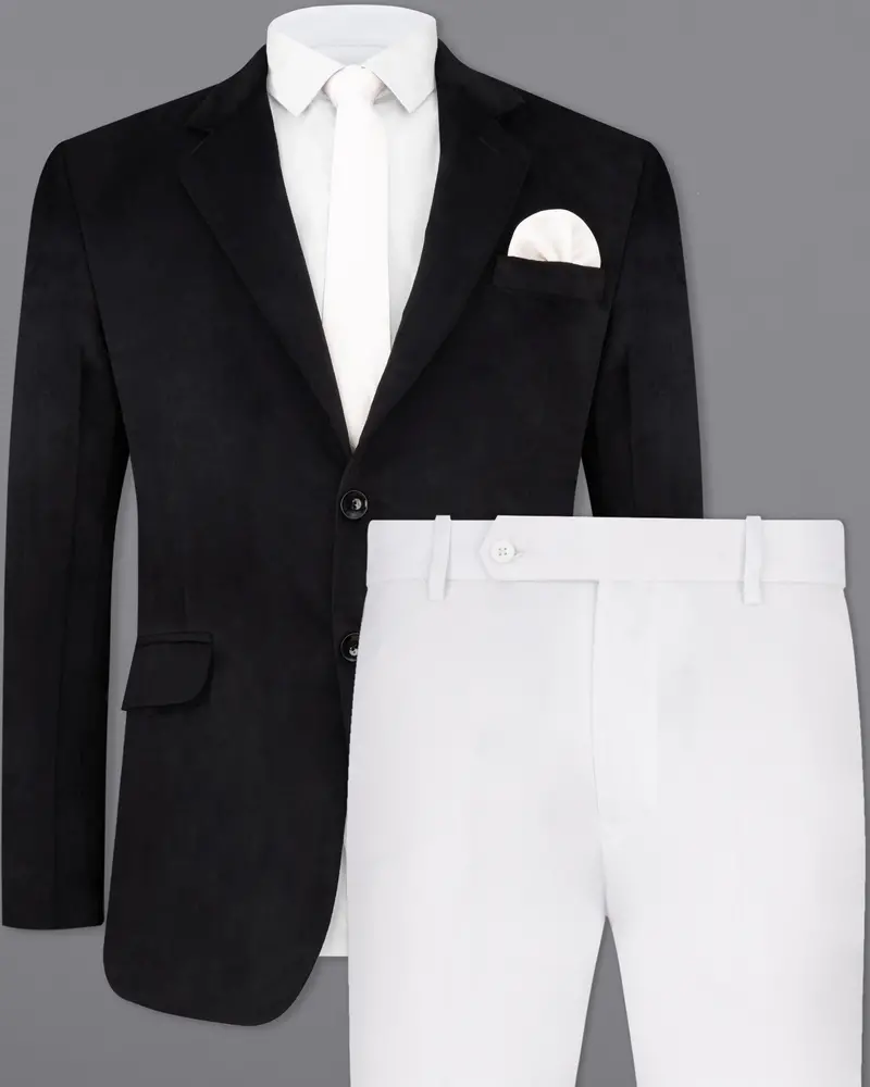 Jade Black Single Breasted Velvet Designer Suit 2