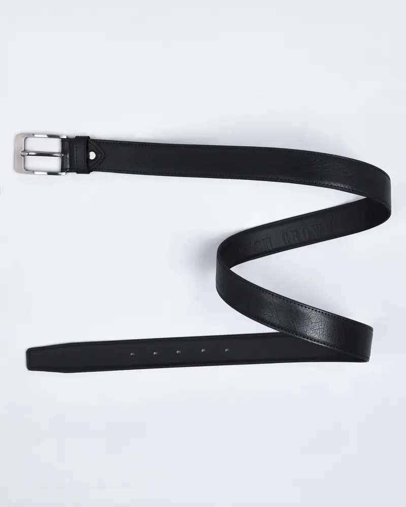 Jade Black Slight Textured Vegan Leather Handcrafted Belt 4