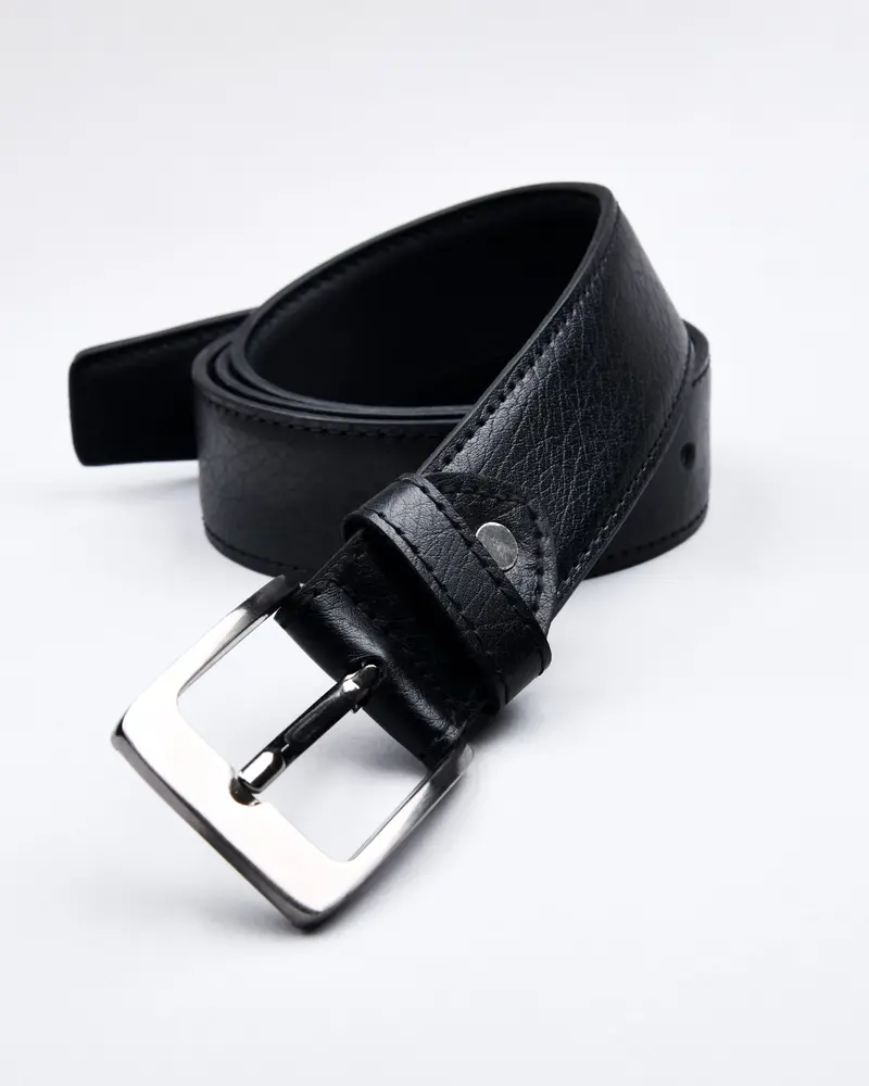 Jade Black Slight Textured Vegan Leather Handcrafted Belt 5