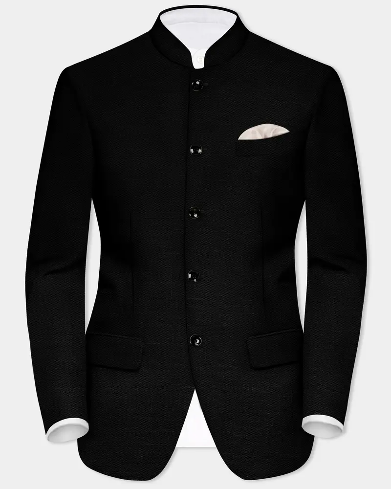 Jade Black Solid Bandhgala Luxurious Linen Blazer 1
