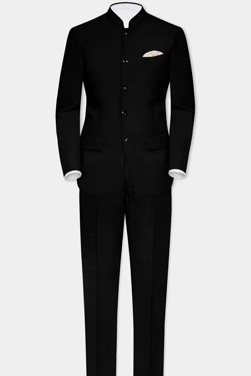 Jade Black Solid Bandhgala Luxurious Linen Blazer 8