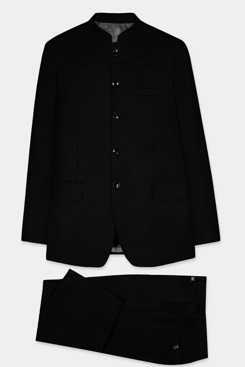 Jade Black Solid Bandhgala Luxurious Linen Suit 10