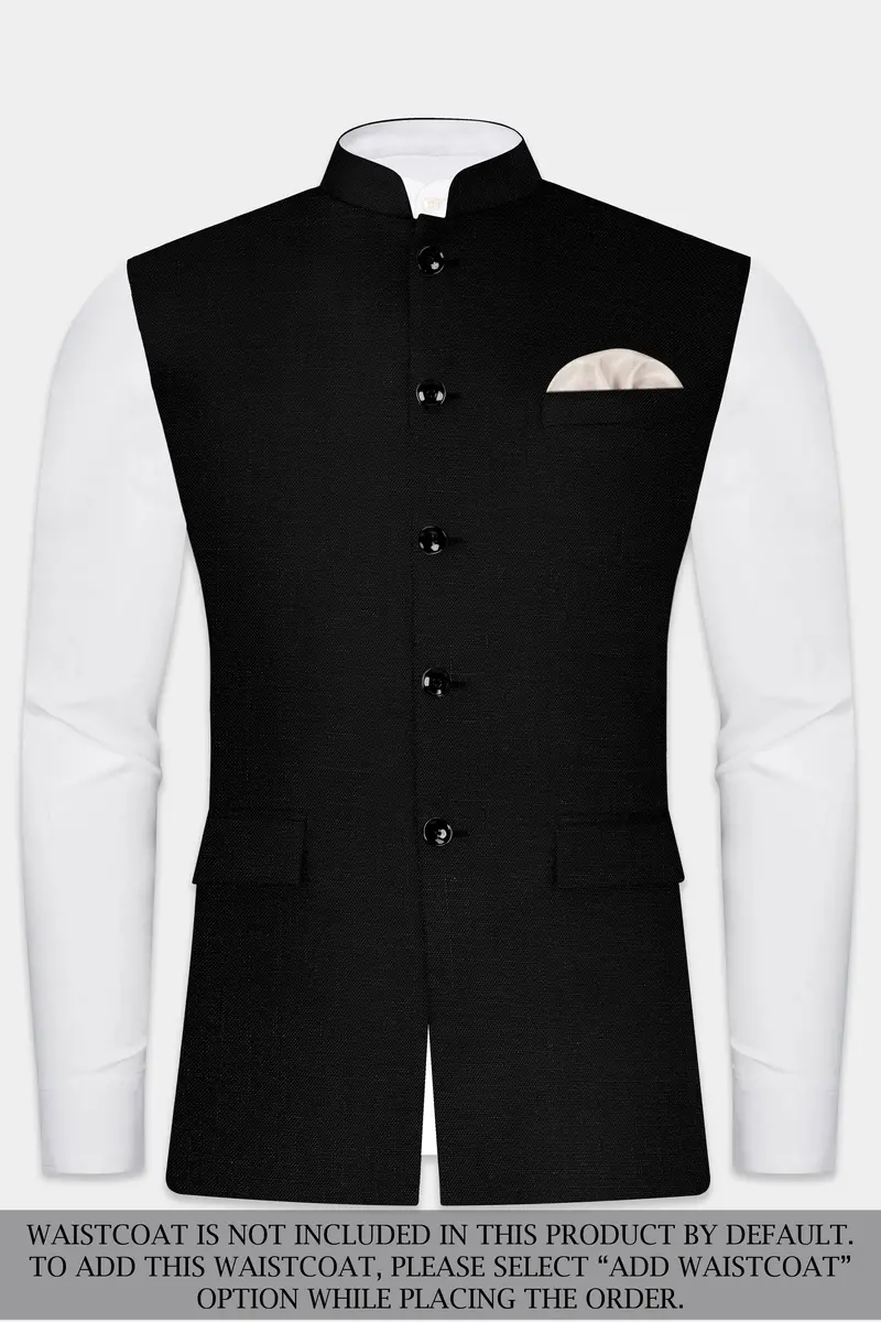 Jade Black Solid Bandhgala Luxurious Linen Suit 15