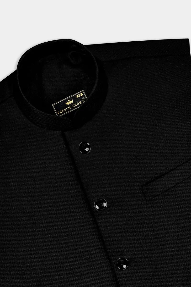 Jade Black Solid Bandhgala Luxurious Linen Suit 17