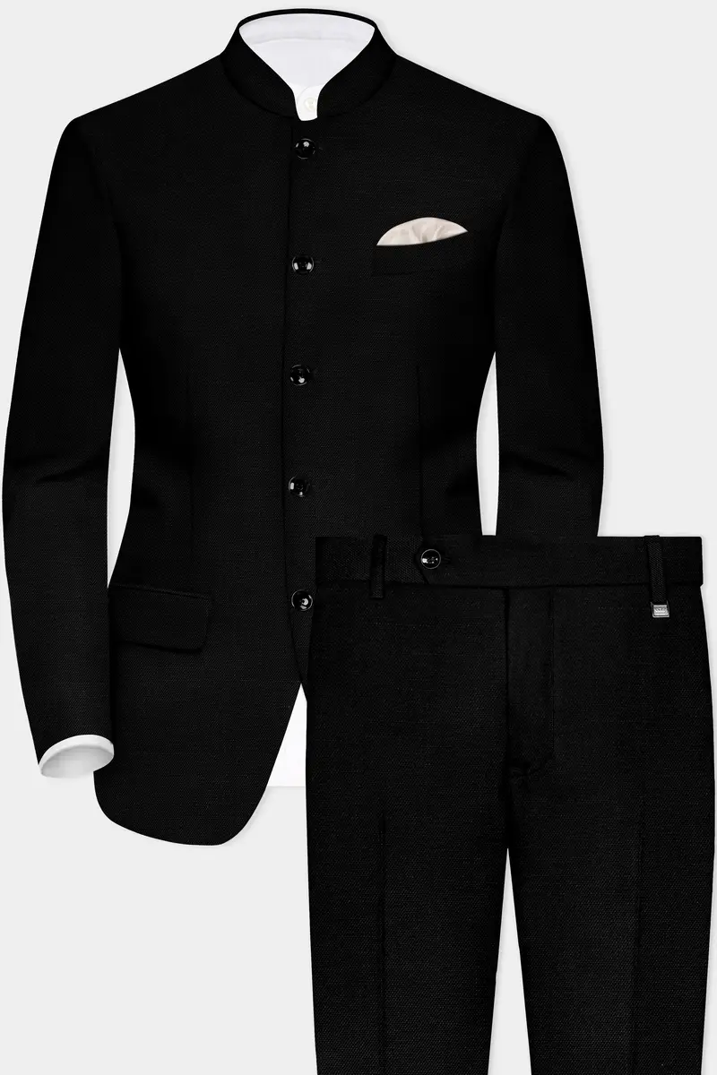 Jade Black Solid Bandhgala Luxurious Linen Suit 2