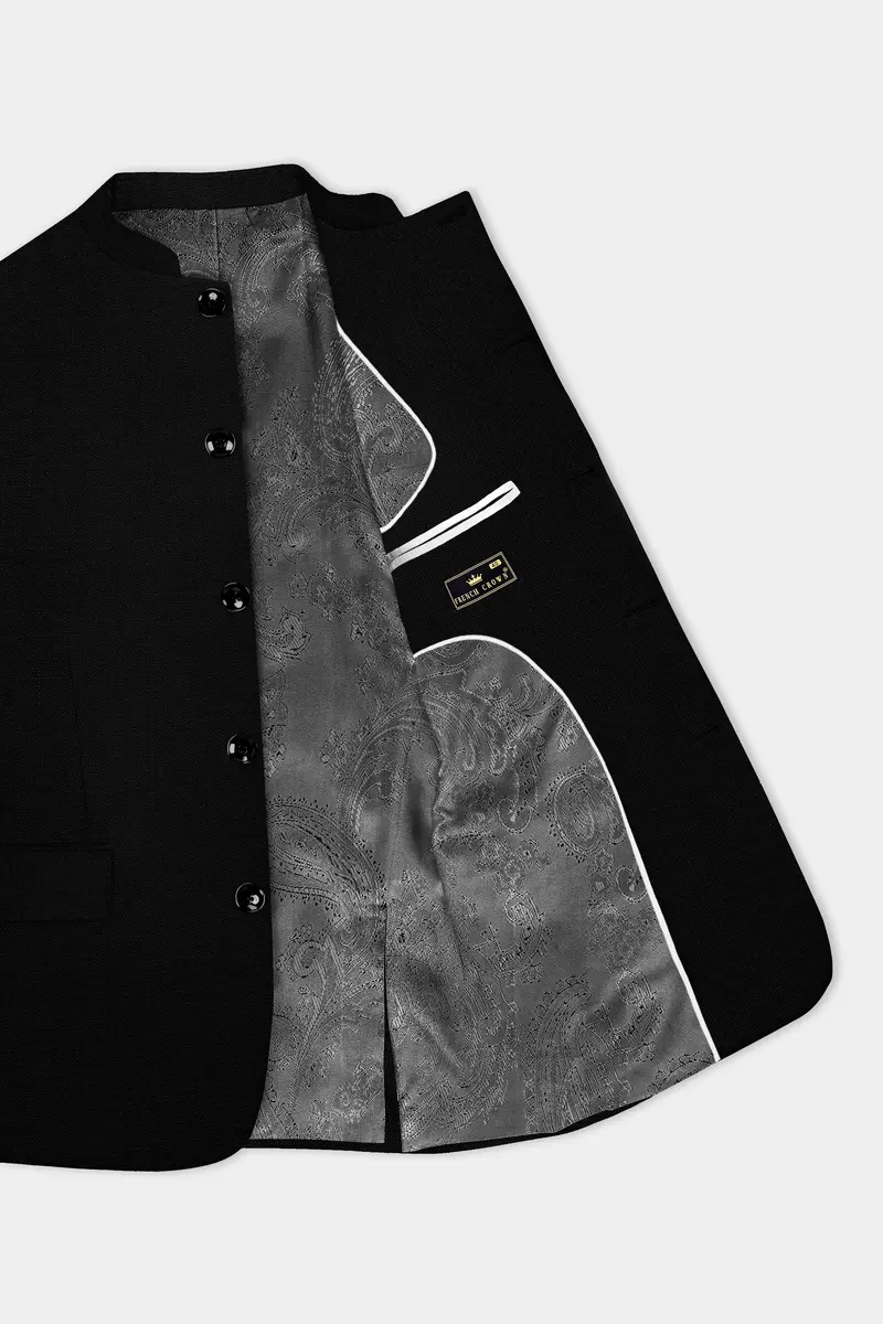 Jade Black Solid Bandhgala Luxurious Linen Suit 5