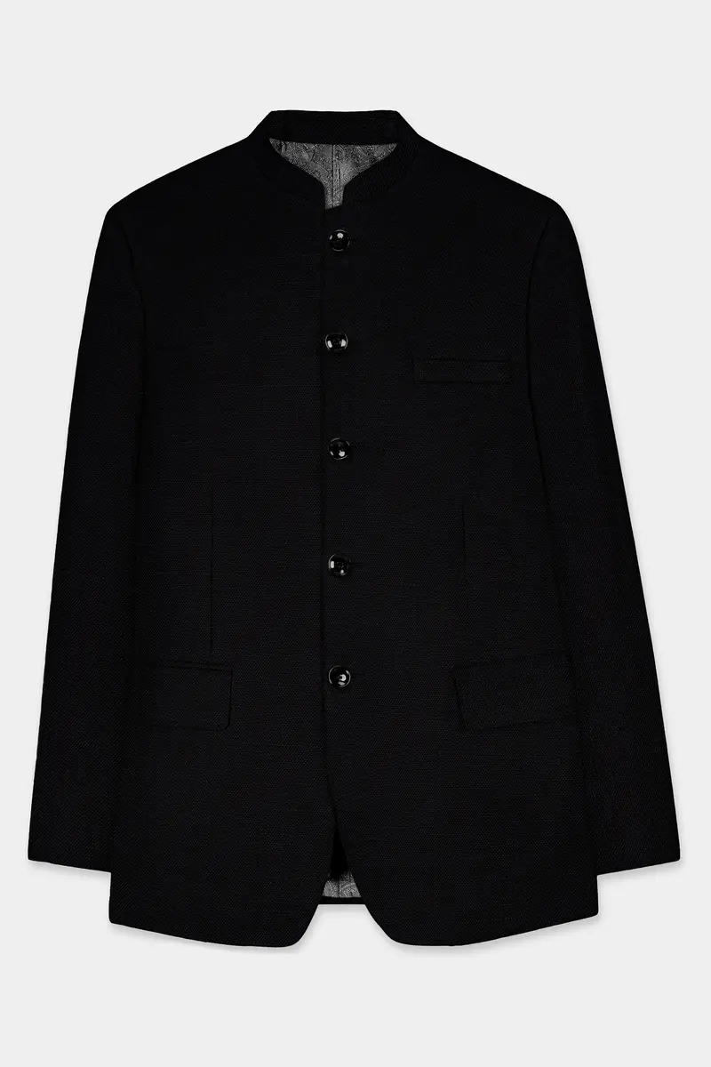 Jade Black Solid Bandhgala Luxurious Linen Suit 7