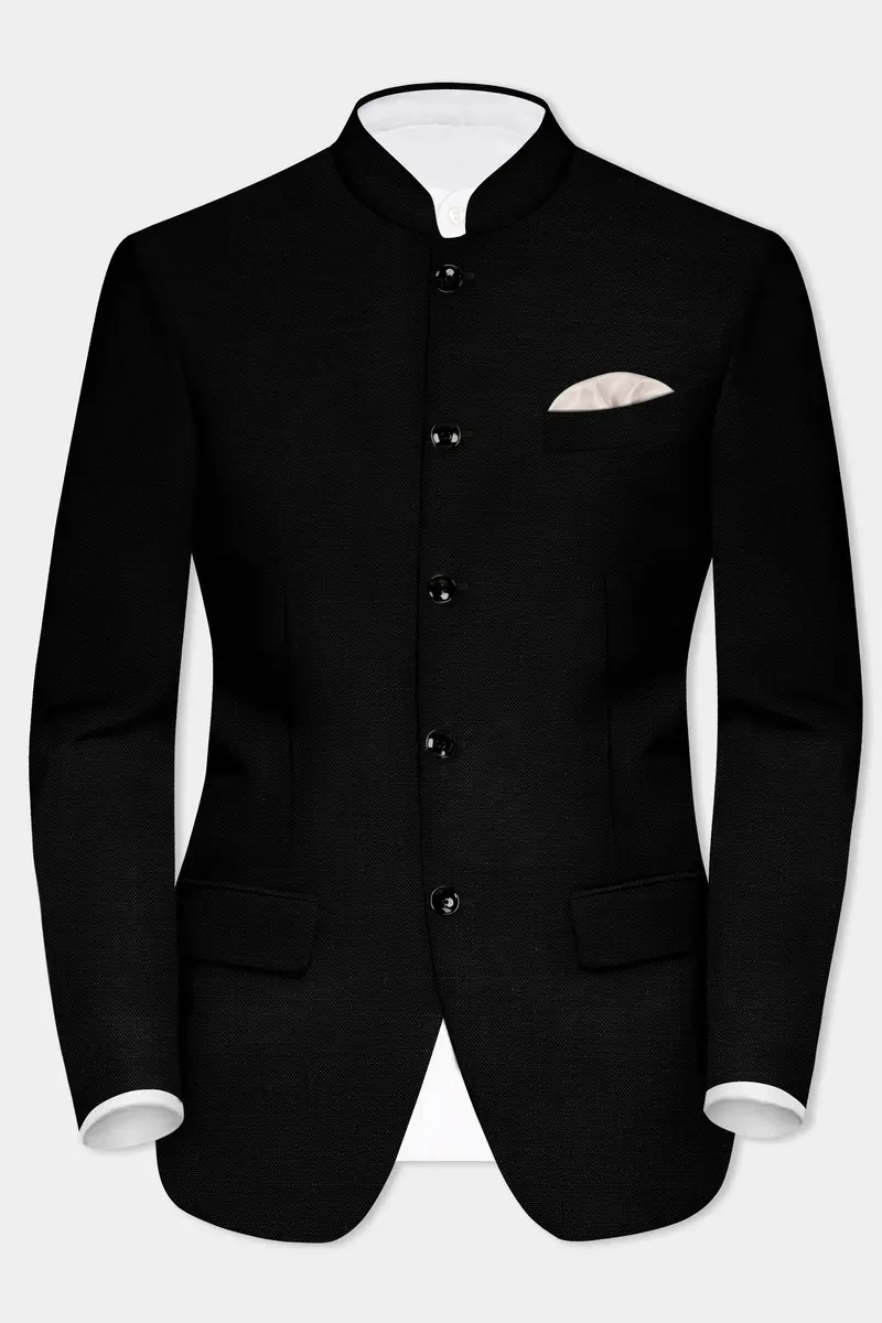 Jade Black Solid Bandhgala Luxurious Linen Suit 9