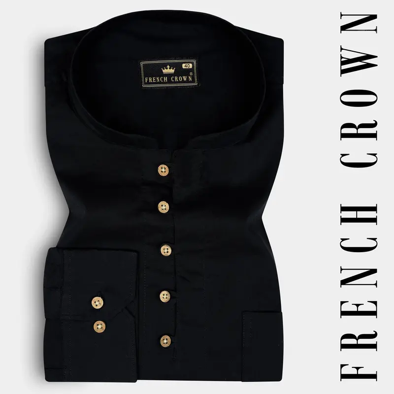 Jade Black Solid Giza Cotton Kurta Shirt 1
