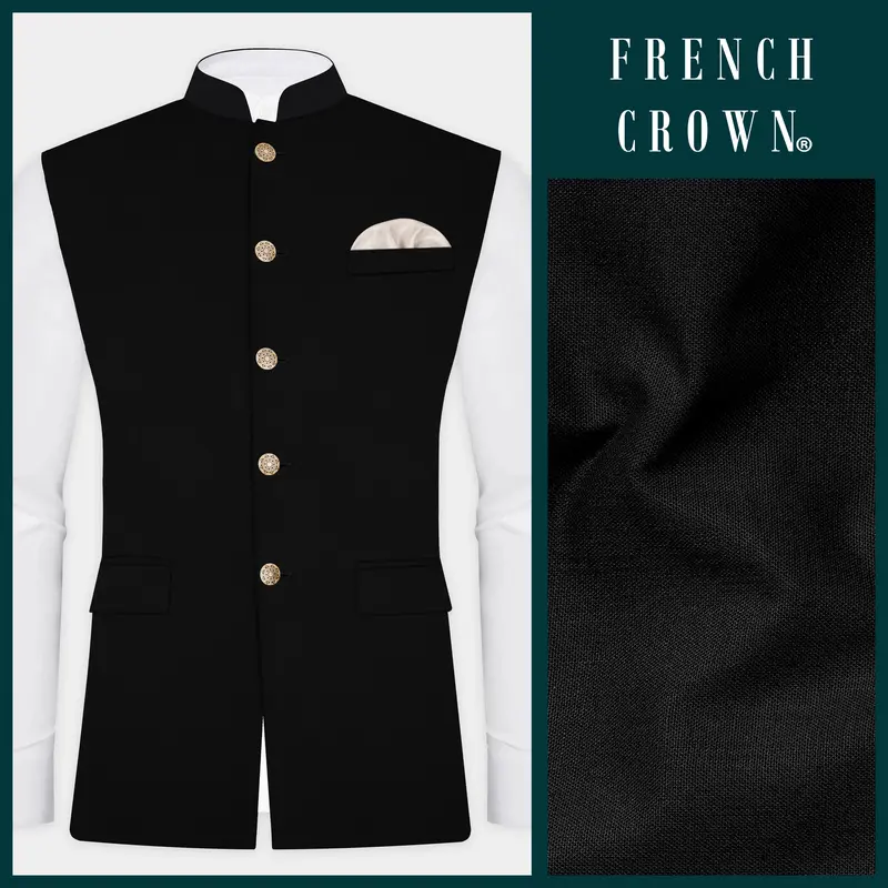 Jade Black Solid Luxurious Linen Nehru Jacket 1