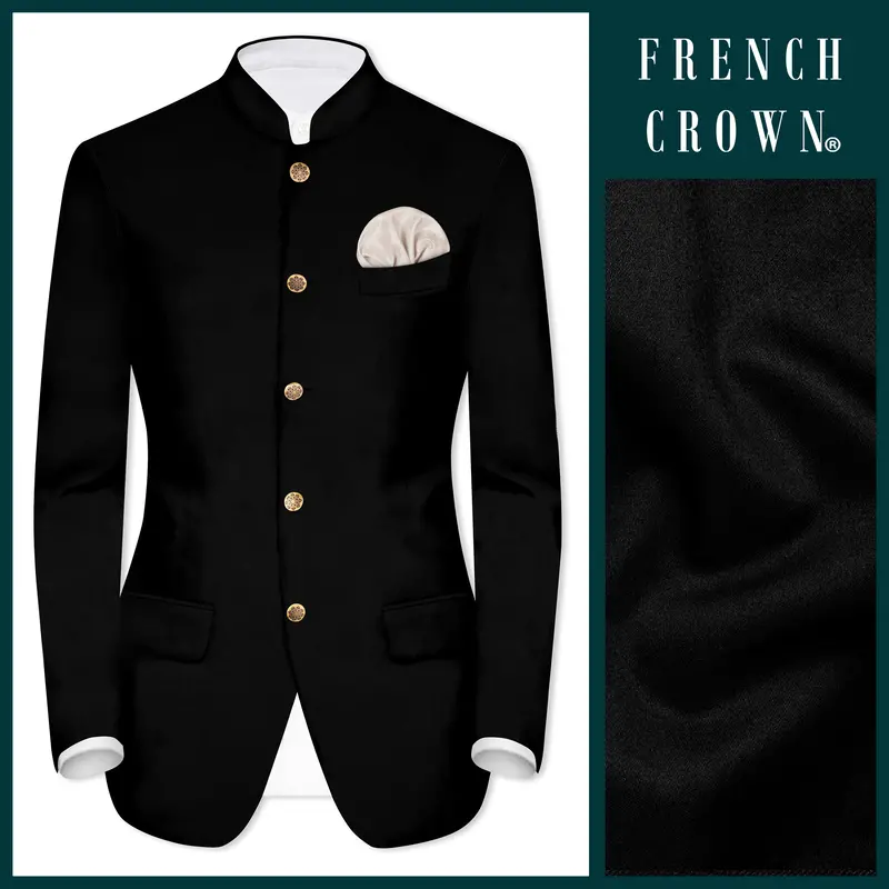 Jade Black Solid Premium Cotton Bandhgala Stretchable Traveler Blazer 1