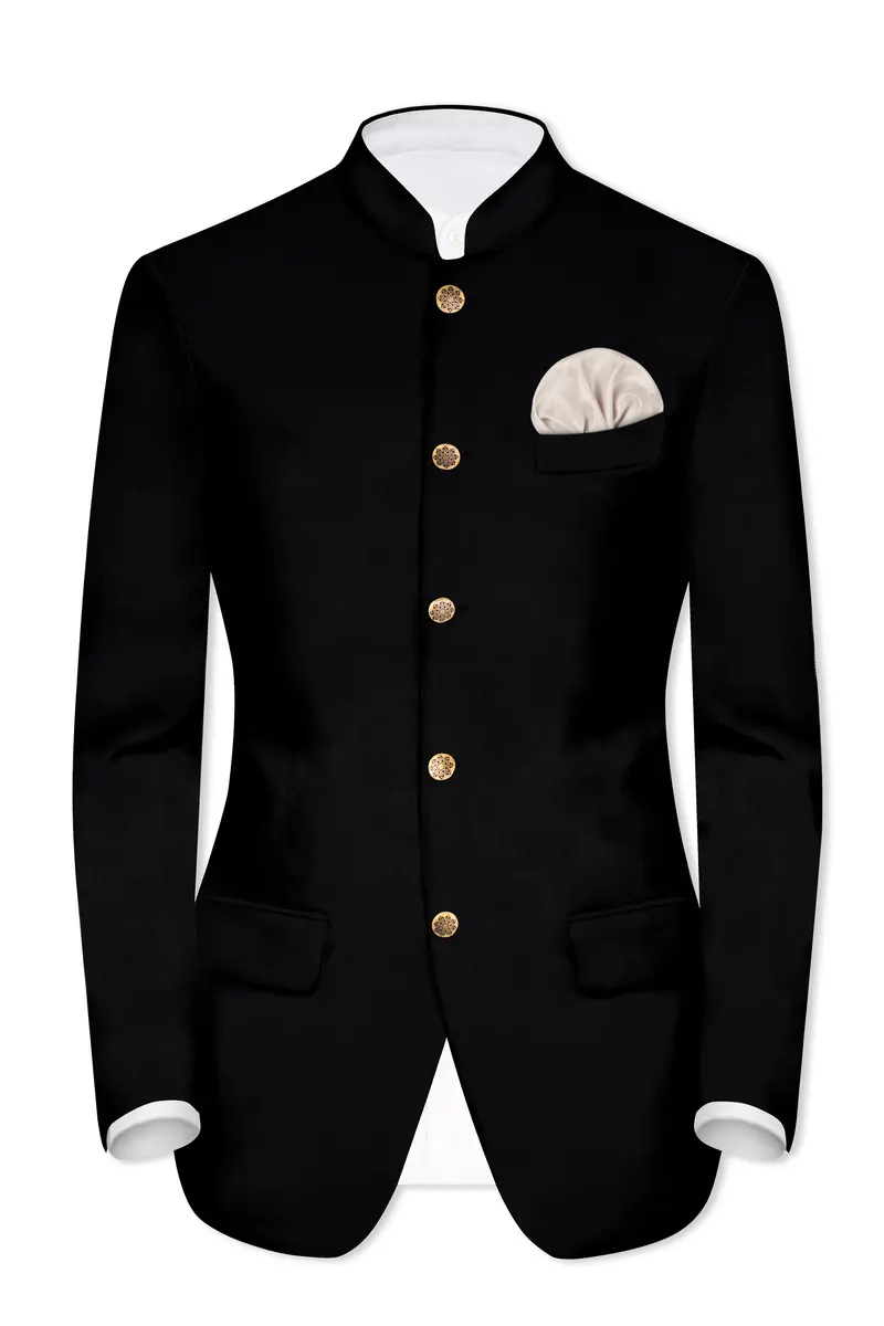 Jade Black Solid Premium Cotton Bandhgala Stretchable Traveler Blazer 2