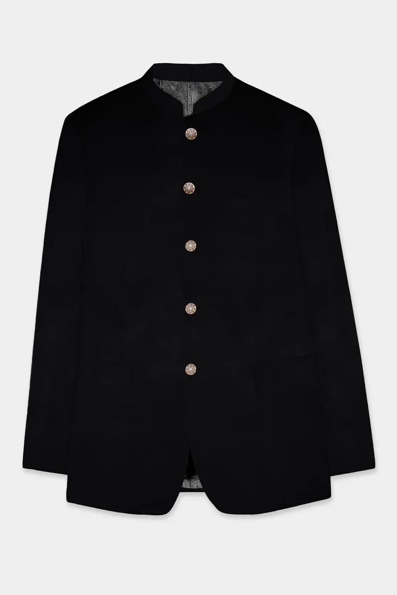Jade Black Solid Premium Cotton Bandhgala Stretchable Traveler Blazer 5