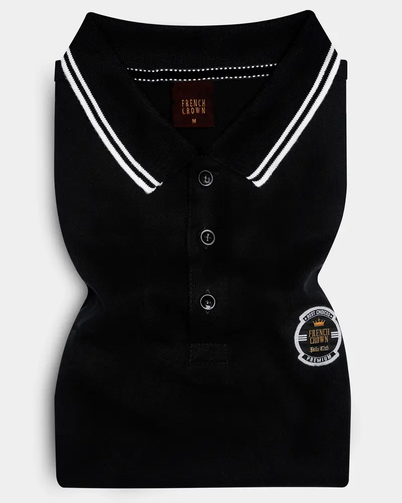 Jade Black Solid Premium Cotton Pique Polo 1