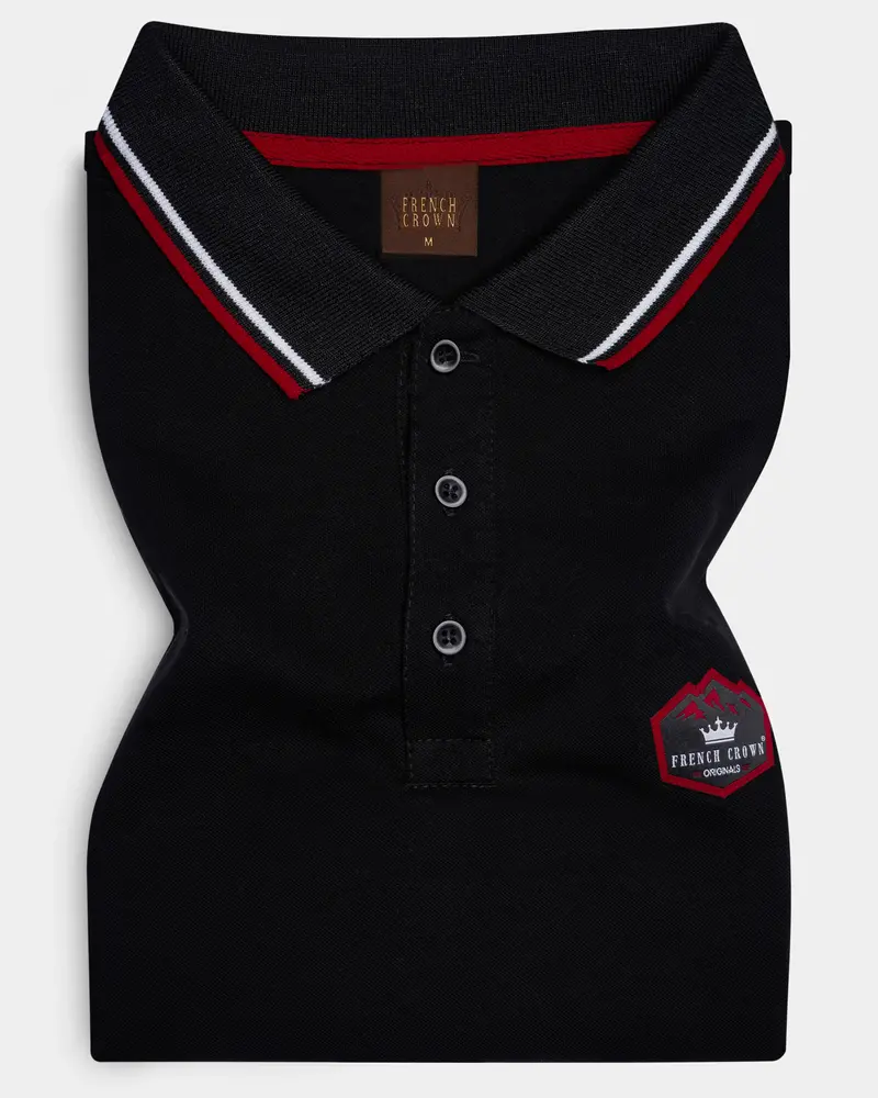 Jade Black Solid Premium Cotton Pique Polo 1