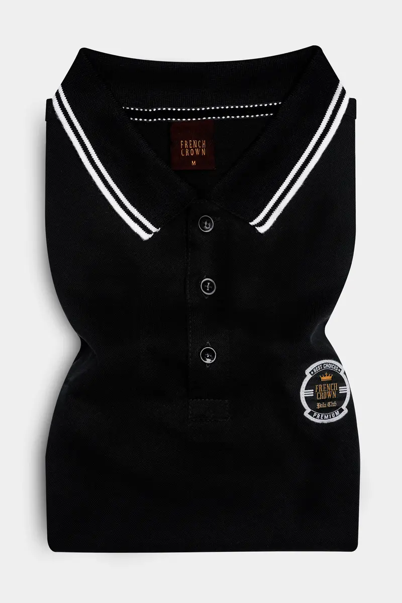 Jade Black Solid Premium Cotton Pique Polo 2