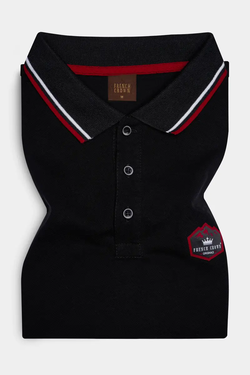Jade Black Solid Premium Cotton Pique Polo 2