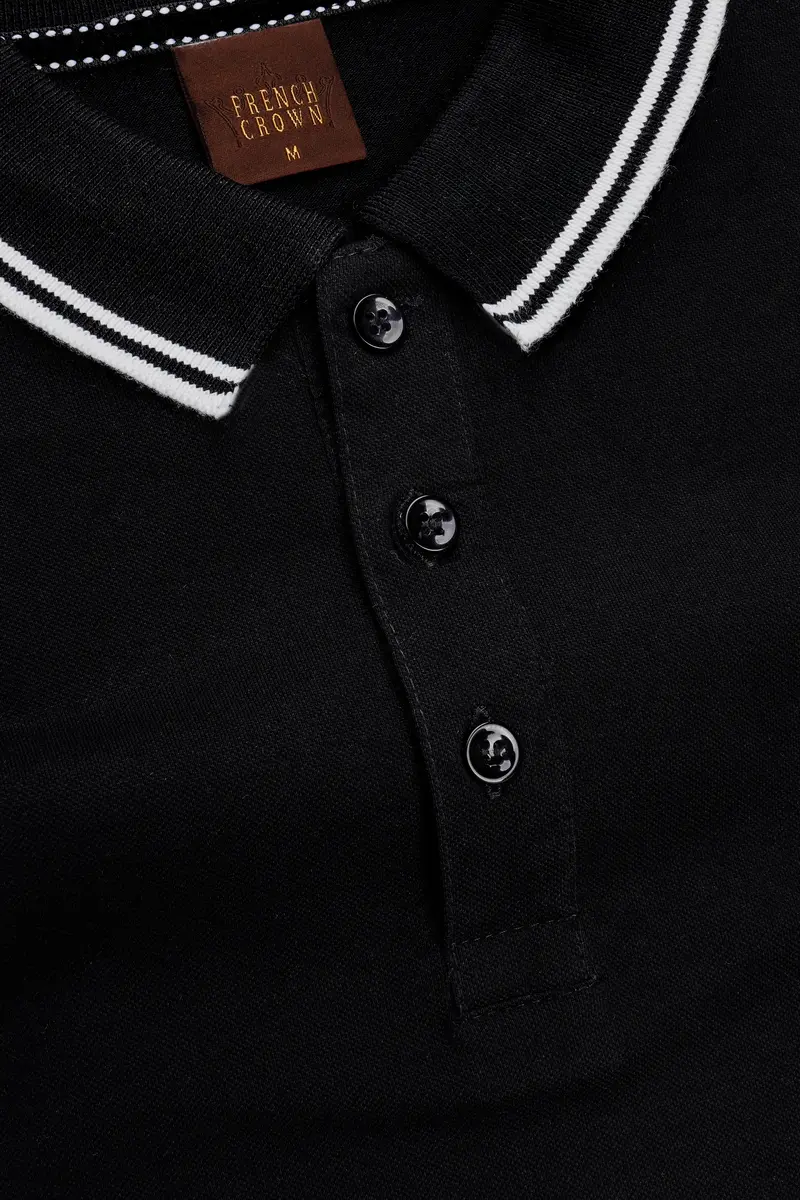 Jade Black Solid Premium Cotton Pique Polo 4