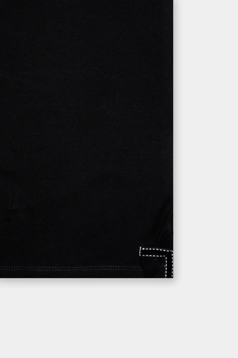 Jade Black Solid Premium Cotton Pique Polo 5