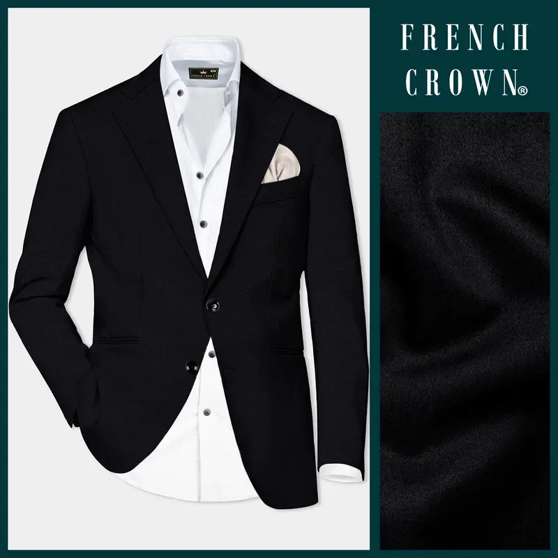 Jade Black Solid Stretchable Premium Cotton Traveler Blazer 1