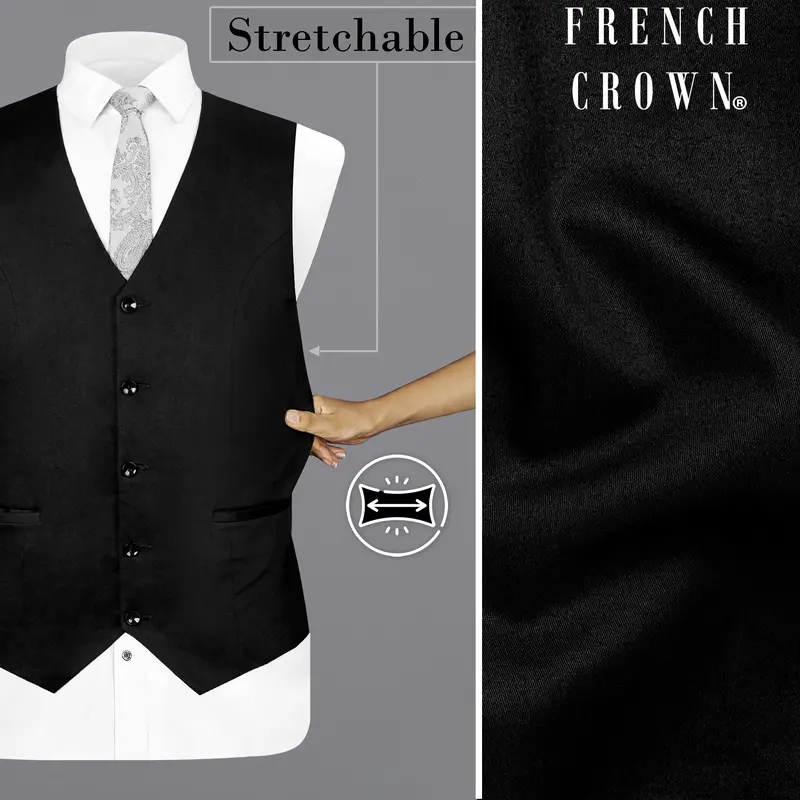 Jade Black Solid Stretchable Premium Cotton Traveler Waistcoat 1