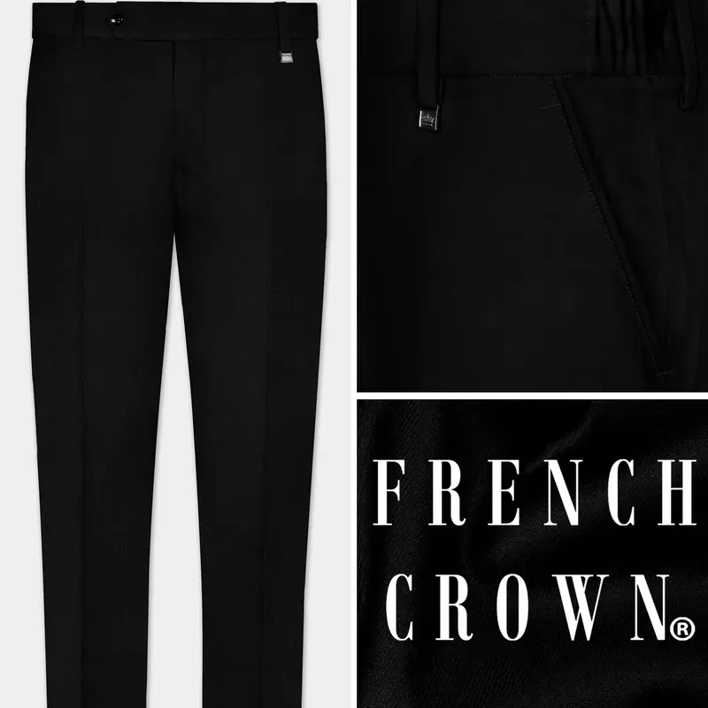 Jade Black Solid Wool Blend Stretchable Waistband Pant 1