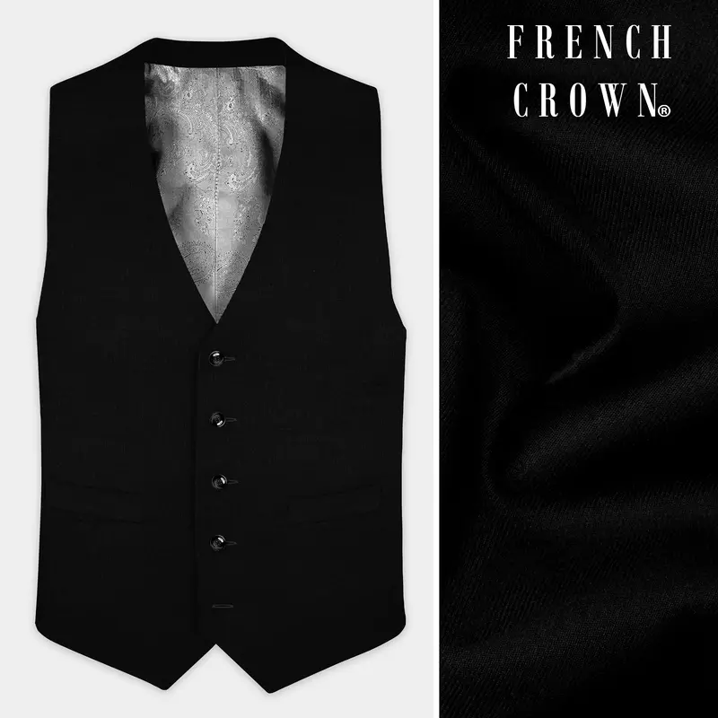 Jade Black Solid Wool Blend Stretchable Waistcoat 1